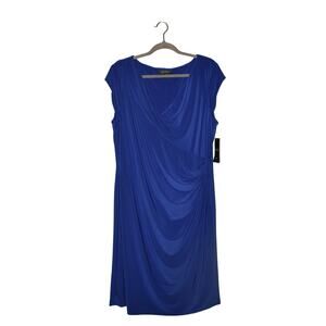 LAUREN RALPH LAUREN NEW $109 Blue Cap Sleeve Draped Sheath Dress Size 18